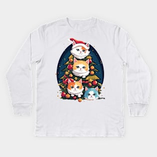 Cat Christmas Tree Kids Long Sleeve T-Shirt